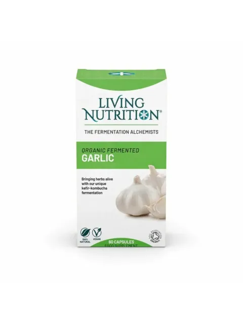 Living Nutrition Organic Fermented Garlic, 60 capsules, vegan, 100% natural.
