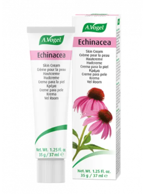 A.Vogel Echinacea Skin Cream tube and box, 35g/37ml, with pink flower image.