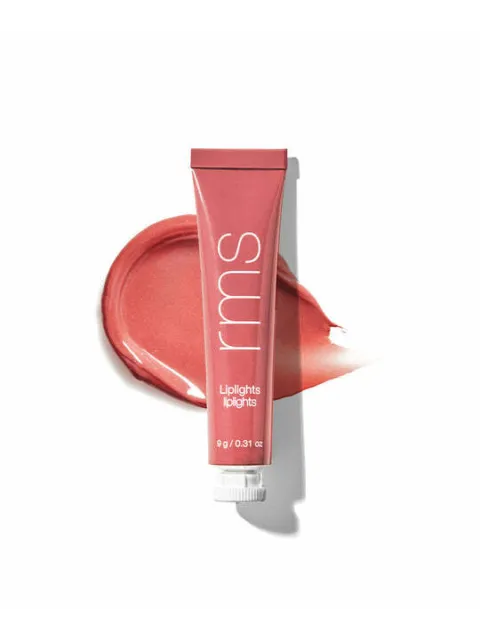 Pink tube of rms Liplights, 9g, with a smear of matching lip colour.