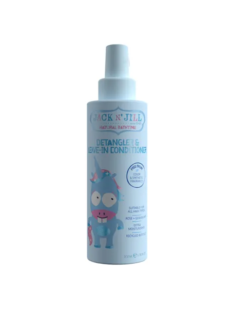 Jack N' Jill Detangler & Leave-In Conditioner, 200ml, rose and geranium scent, recycled bottle.