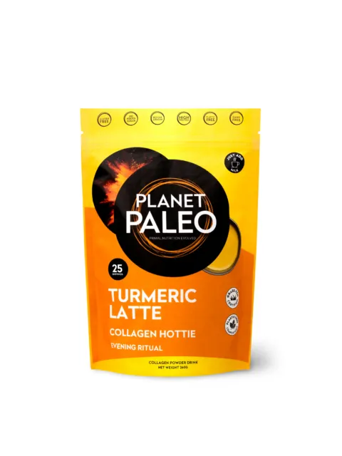 Planet Paleo Turmeric Latte collagen powder, 240g, gluten and dairy free.