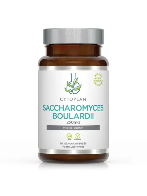 Cytoplan Saccharomyces Boulardii 250mg, 30 vegan capsules, probiotic digestion supplement.
