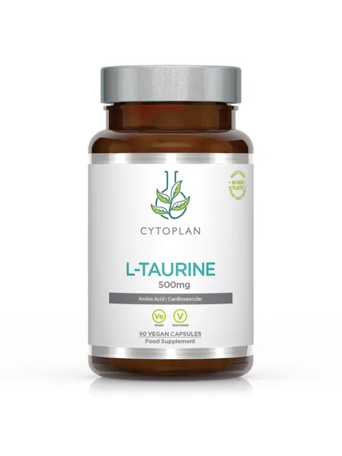 Cytoplan L-Taurine 500mg, 60 vegan capsules, amino acid, cardiovascular support.