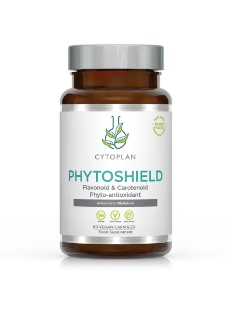 Cytoplan Phytoshield bottle, 60 vegan capsules, antioxidant supplement.