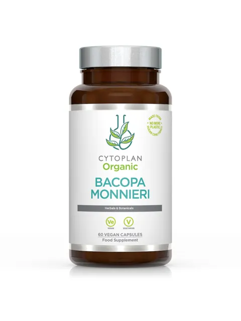 Cytoplan Organic Bacopa Monnieri, 60 vegan capsules, food supplement bottle.