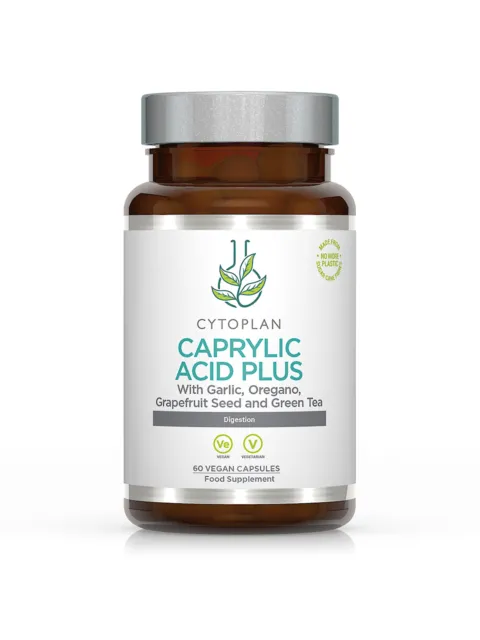Cytoplan Caprylic Acid Plus, 60 vegan capsules, digestion supplement.