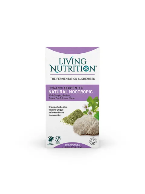 Living Nutrition Natural Nootropic capsules, 60 count, with Ginkgo, Brahmi, Green Tea, Lion's Mane.