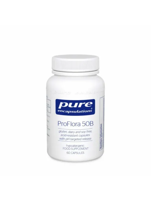 Pure Encapsulations ProFlora 50B, 60 capsules, gluten, dairy, soy free, pH targeted release.