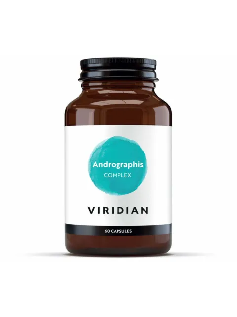 Brown bottle of Viridian Andrographis Complex, 60 capsules.