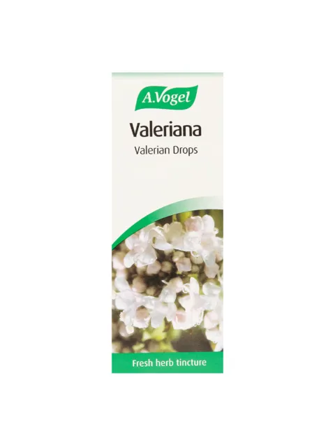 A.Vogel Valeriana Valerian Drops box with flowers, labelled "Fresh herb tincture".