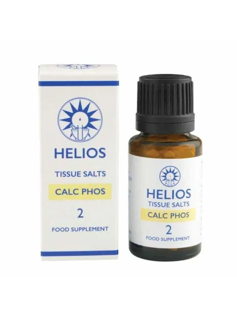 Helios Tissue Salts Calc Phos 2, food supplement bottle and box.