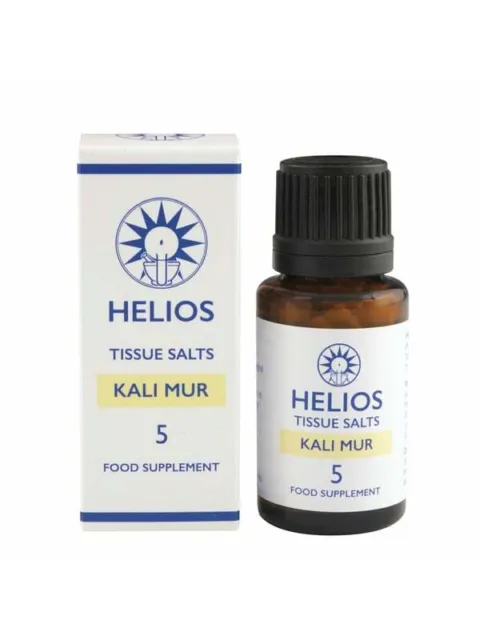 Helios Tissue Salts Kali Mur bottle and box, labelled as food supplement number 5.