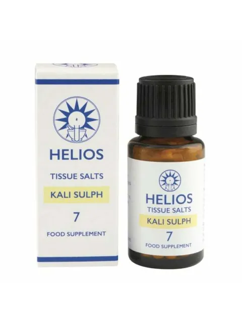 Helios Kali Sulph tissue salts bottle and box, labelled as food supplement number 7.
