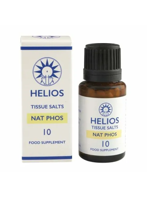 Helios Nat Phos tissue salts bottle and box, labelled as food supplement.