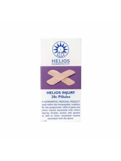 Helios Injury 30c Pillules box with crossed plasters design.