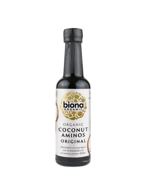 Biona Organic Coconut Aminos Original, alternative to soya sauce, in a glass bottle.