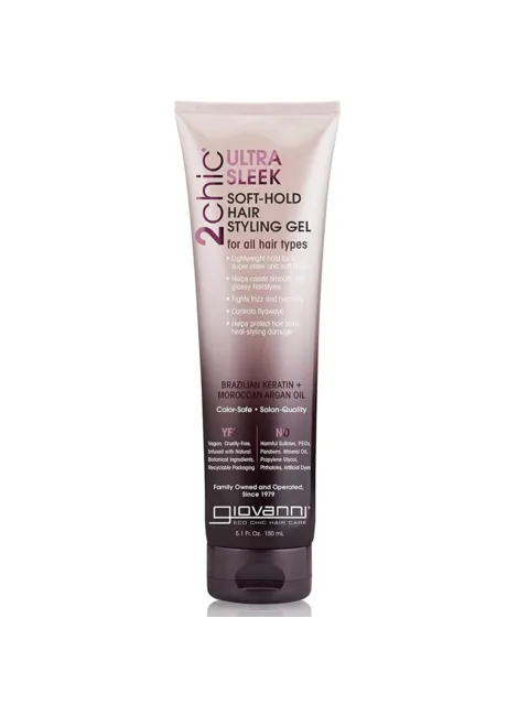 2chic Ultra Sleek Soft-Hold Hair Styling Gel, 150ml tube, Brazilian Keratin, Argan Oil.