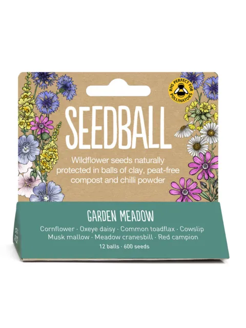 Seedball Garden Meadow pack with wildflower illustrations and seed details.