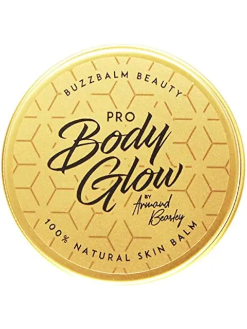 Gold tin of Buzzbalm Beauty Pro Body Glow, 100% natural skin balm.