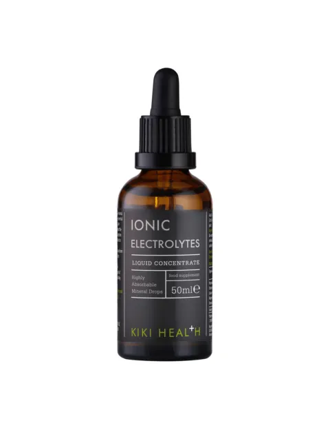 Brown bottle of Kiki Health Ionic Electrolytes, 50ml liquid concentrate.