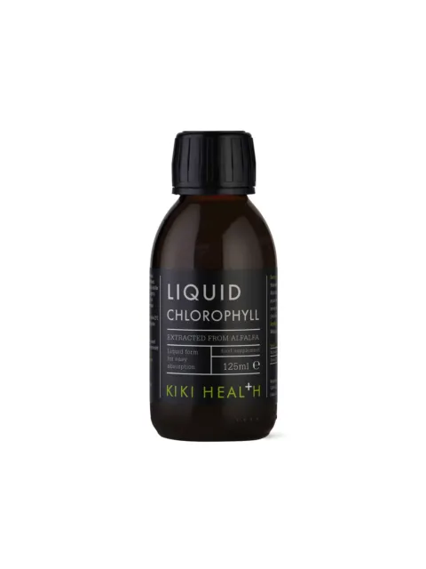 Liquid chlorophyll bottle, 125ml, Kiki Health, extracted from alfalfa.