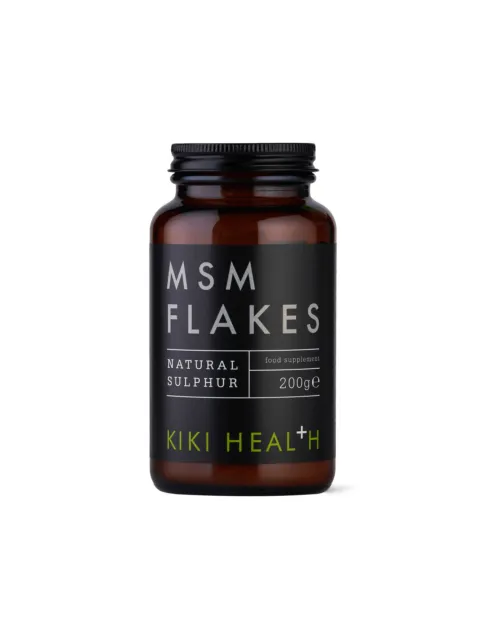 MSM Flakes jar, natural sulphur, 200g, Kiki Health label.