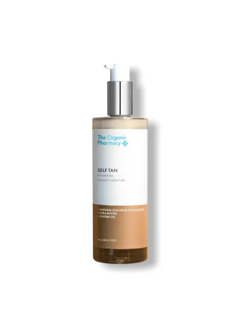 The Organic Pharmacy Self Tan bottle with pump dispenser.