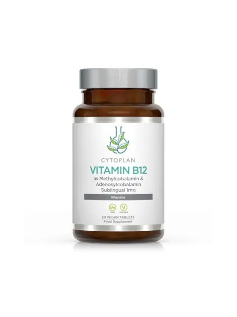 Brown bottle of Cytoplan Vitamin B12, 60 vegan tablets, sublingual 1mg.