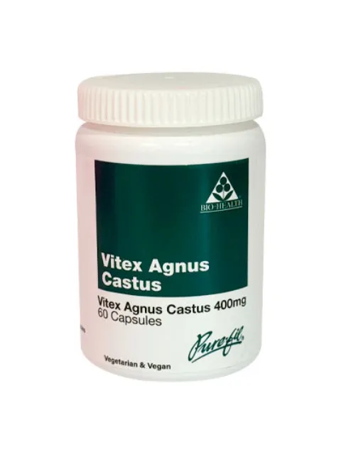 Vitex Agnus Castus 400mg, 60 capsules, vegetarian and vegan, Bio-Health brand.