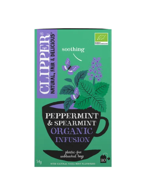 Clipper Peppermint & Spearmint Organic Infusion, 20 bags, soothing, plastic-free, 34g.