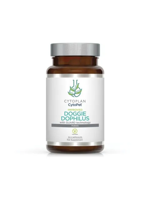 Cytoplan CytoPet Doggie Dophilus, 30 capsules, pet supplement bottle.