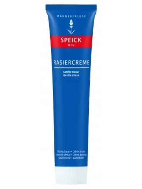 Blue tube of Speick Men Rasiercreme, labelled "Gentle shave".