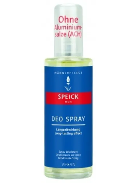 Speick Men Deo Spray bottle with blue label, vegan, no aluminium salts.