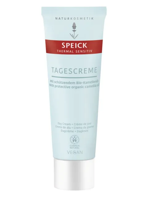 Speick Thermal Sensitiv Tagescreme tube with organic camellia oil, vegan label.