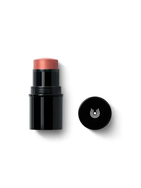 Black blush stick with pink tip, cap beside it displaying a white logo.