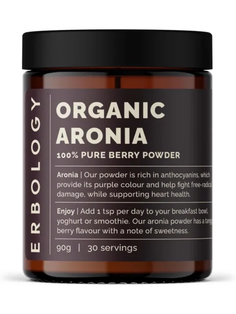 Erbology Organic Aronia 100% Pure Berry Powder, 90g, 30 servings.