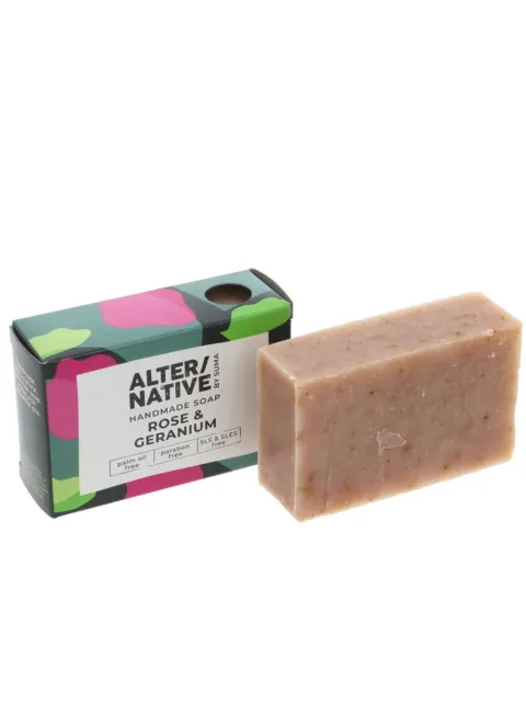 Handmade rose and geranium soap with colourful box, palm oil and paraben free.