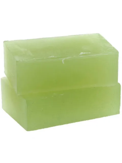 Two stacked green soap bars with a translucent appearance.