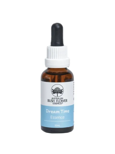 Brown glass bottle with dropper, labelled "Dream Time Essence, 30mL, Australian Bush Flower Essences".