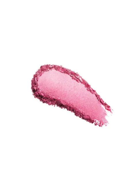 Pink powder eyeshadow smear on white background.