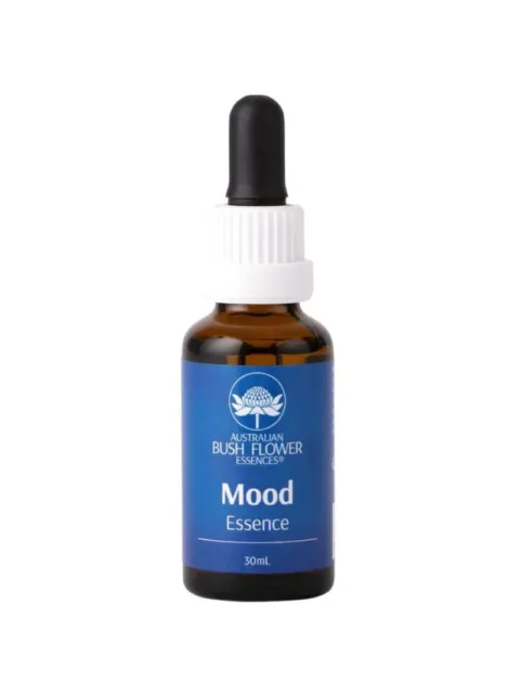 Brown bottle with dropper, labelled "Mood Essence, 30mL, Australian Bush Flower Essences".