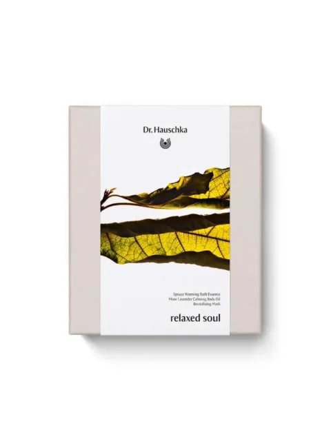 Dr. Hauschka Relaxed Soul gift set with leaf design on packaging.