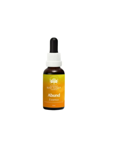 Brown bottle with dropper, labelled "Abund Essence, 30ml, Australian Bush Flower Essences".