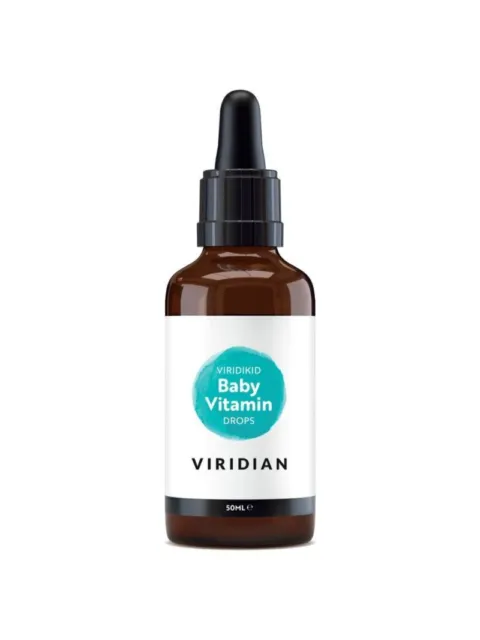 Brown bottle of Viridian Viridikid Baby Vitamin Drops, 50ml, with dropper cap.
