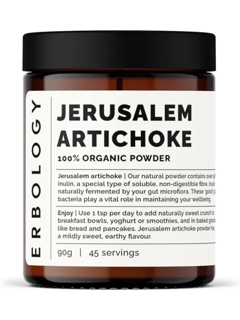 Jar of Erbology Jerusalem artichoke 100% organic powder, 90g, 45 servings.