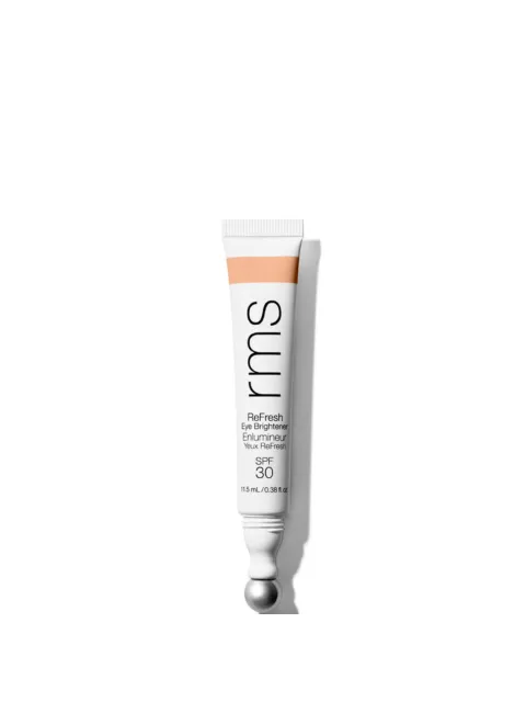 Tube of rms ReFresh Eye Brightener SPF 30, 11.5 ml, with metal applicator.