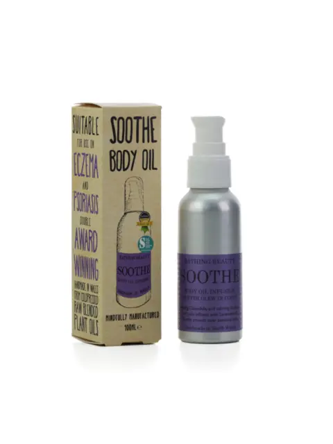 Soothe Body Oil bottle and box, suitable for eczema and psoriasis, 100ml.