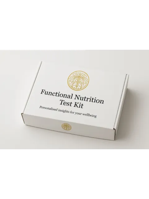 Functional Nutrition Test Kit box with gold emblem on white background.