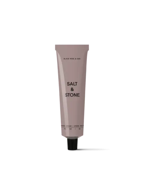 Salt & Stone hand cream tube, black rose and oud scent.