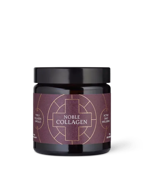 Noble Collagen jar with purple label, type II collagen capsule, 30 capsules.
